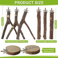 8 Pack Natural Wood Bird Perches for Cage, Wooden Parrot Perch – Essentials for Birds - Medium Size-8 Pack - image 2