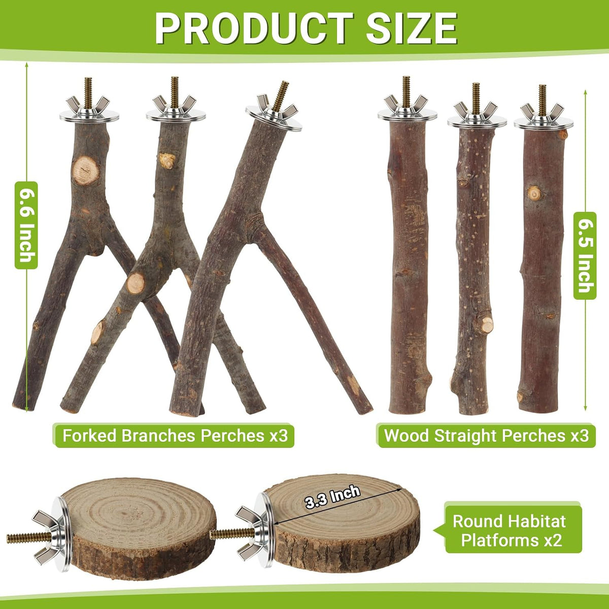 8 Pack Natural Wood Bird Perches for Cage, Wooden Parrot Perch – Essentials for Birds - Medium Size-8 Pack - image 2