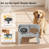 URPOWER Mess Proof Elevated Dog Bowls 4 Height Adjustable Raised Stand – Essentials for Dogs - Light Grey / Large - image 2