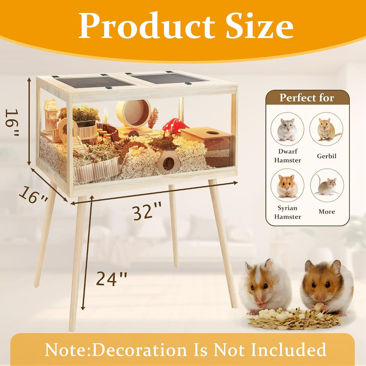 PROLEE Small Animal Cage, Hamster Cage Wooden Roof - 32.0"L x 16.0"W x 40.0"H / Metal Mesh Roof - image 3