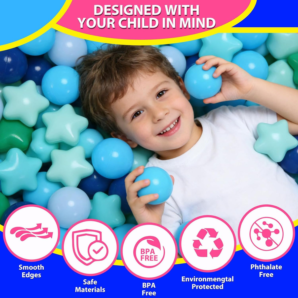 Star Ball Pit Balls for Toddlers, Ball Pool Play Tent - Ocean Blue Green / 100 - image 4