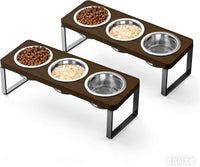 Elevated Cat Bowls with 3 Stainless Steel Bowls - Walnut 2 PACK