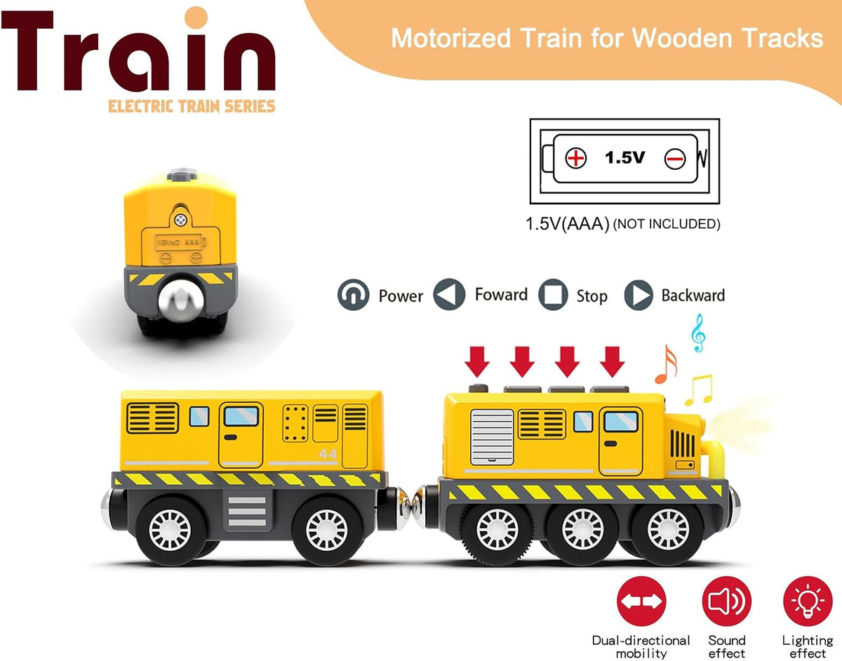 Train Toys Battery Operated Locomotive Trains for Wooden Track - Yellow - image 2