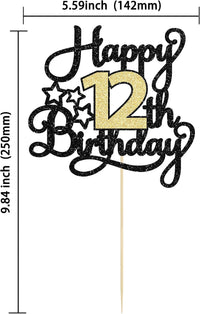 1Pc Happy 80th Birthday Cake Topper Black Gold Glitter Cheers to 80 - 12th - image 2