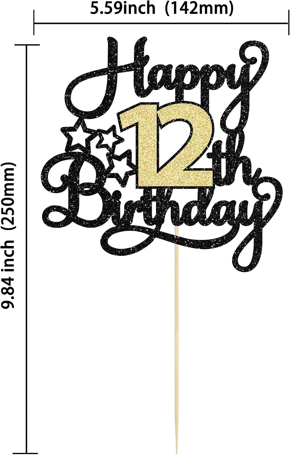1Pc Happy 80th Birthday Cake Topper Black Gold Glitter Cheers to 80 - 12th - image 2