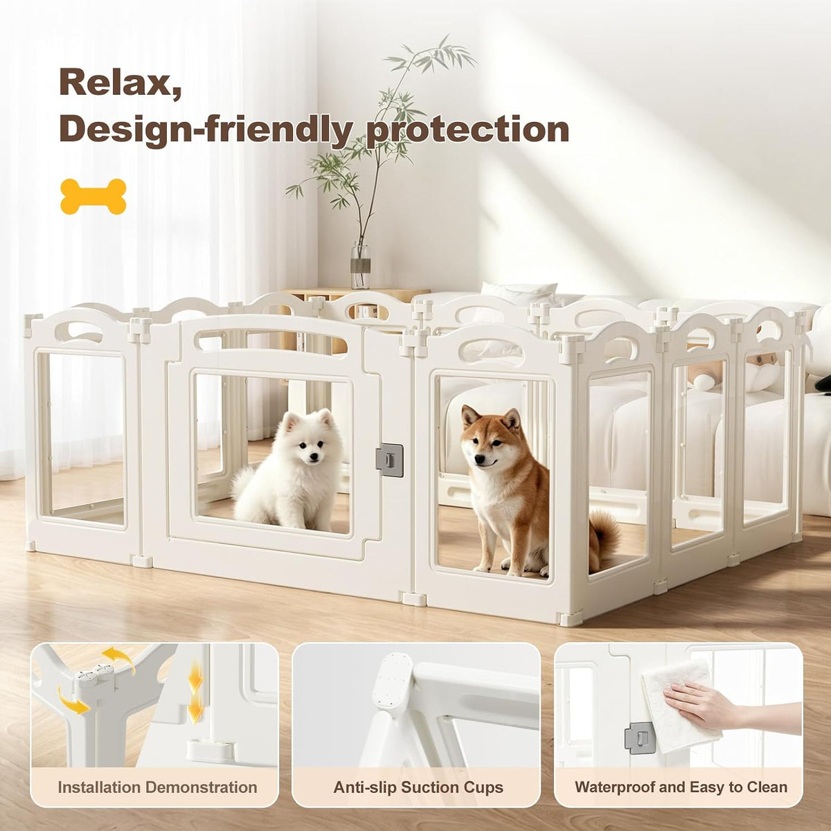 Foldable Clear Acrylic Dog Playpen with Door - White / 14 panels + 1 door / 23.6 inches - image 4