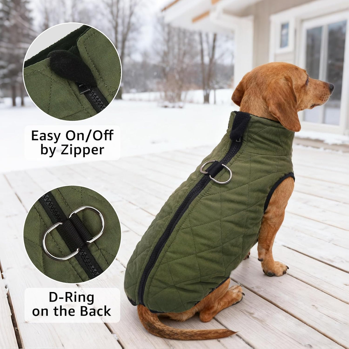 Winter Dog Vest Coat with Harness Built in – Essentials for Dogs - #1 Olive-Matte / L(Chest 20.5")-Dachshund - image 2