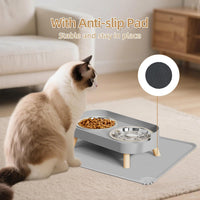 Elevated Cat Bowl, Raised Cat Food and Water Bowl Set for Indoor Cats, Splash Proof with 2 - Cat Bowls with mat - grey - image 4