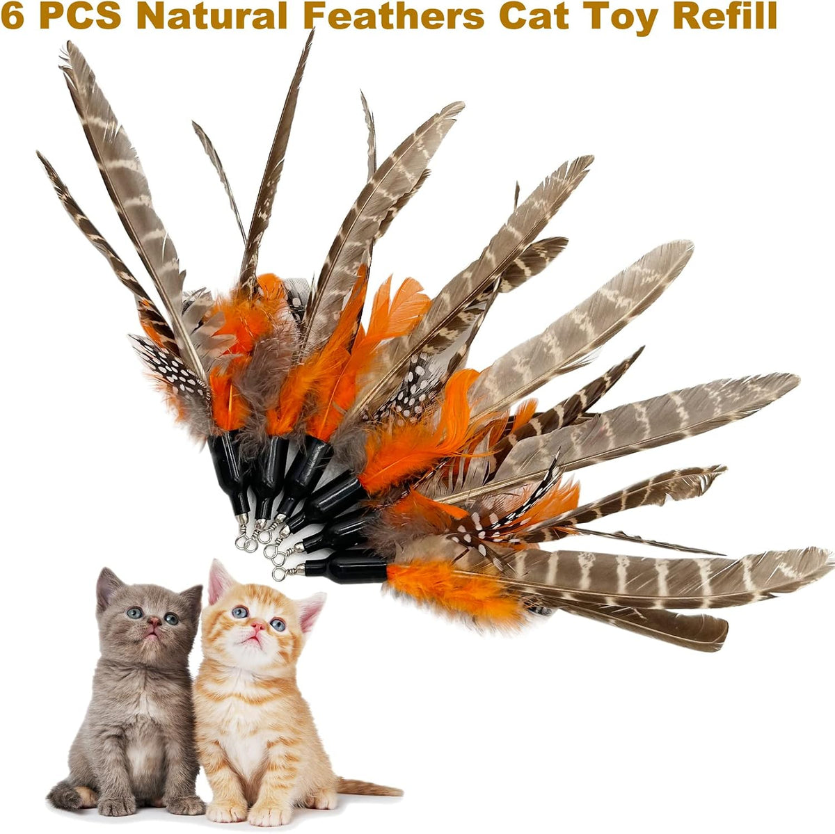 Cat Feather Toys Refills, 6 Pieces Handmade Da Bird Feathers Refill, Cat Wand Replacement Feather - B-6 Pieces Feather Refills - image 2