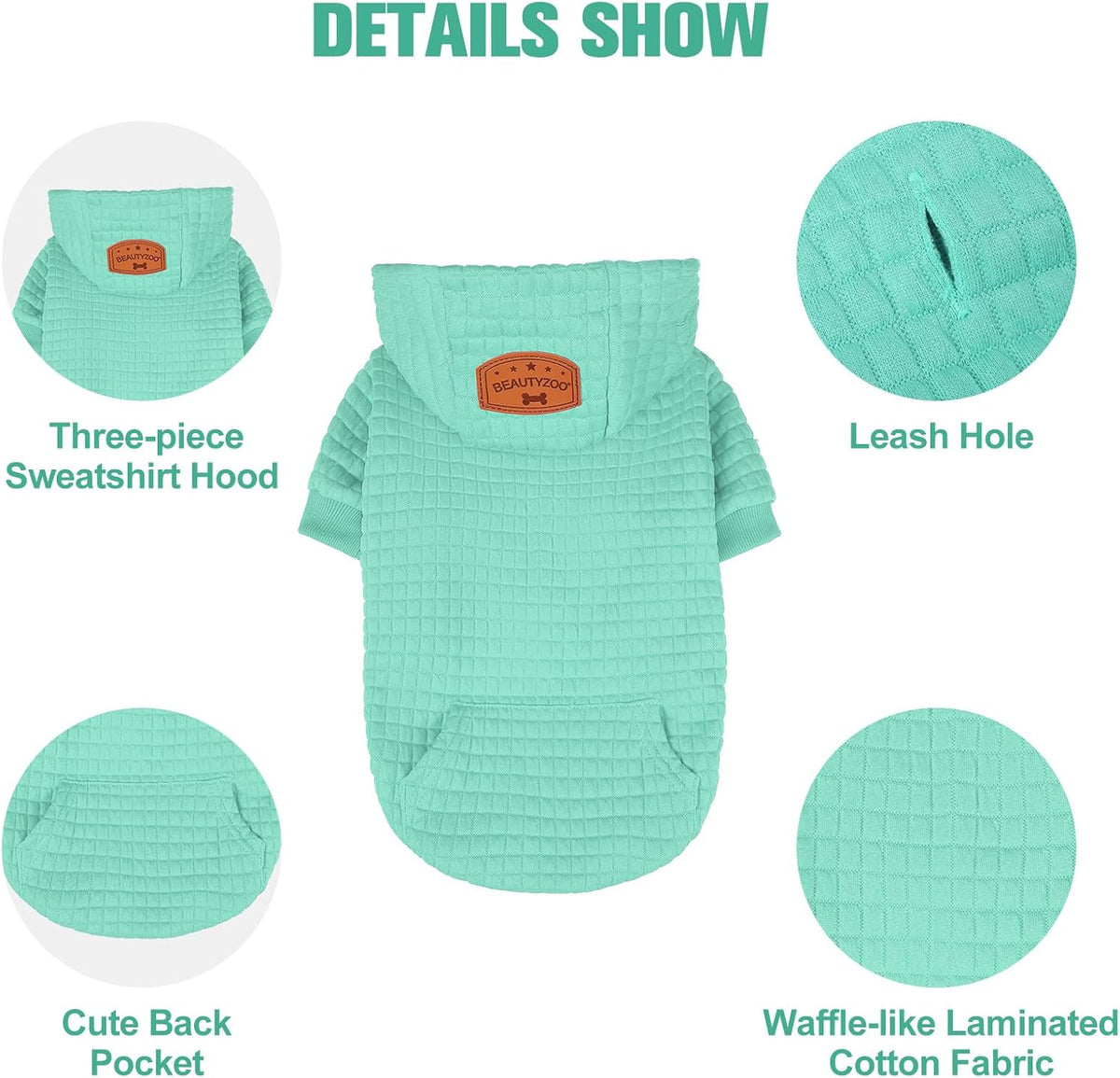 Small Dog Hoodie,Warm Winter Dog Sweater with Pocket & Leash Hole – Essentials for Dogs - Mint Green / S (Back: 12",Chest: 16", Neck: 10") - image 3
