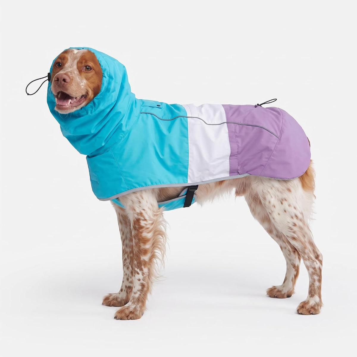 Spark Paws Dog Raincoat, Waterproof Rain Jacket w/Hood - Aqua White Purple / X-Large