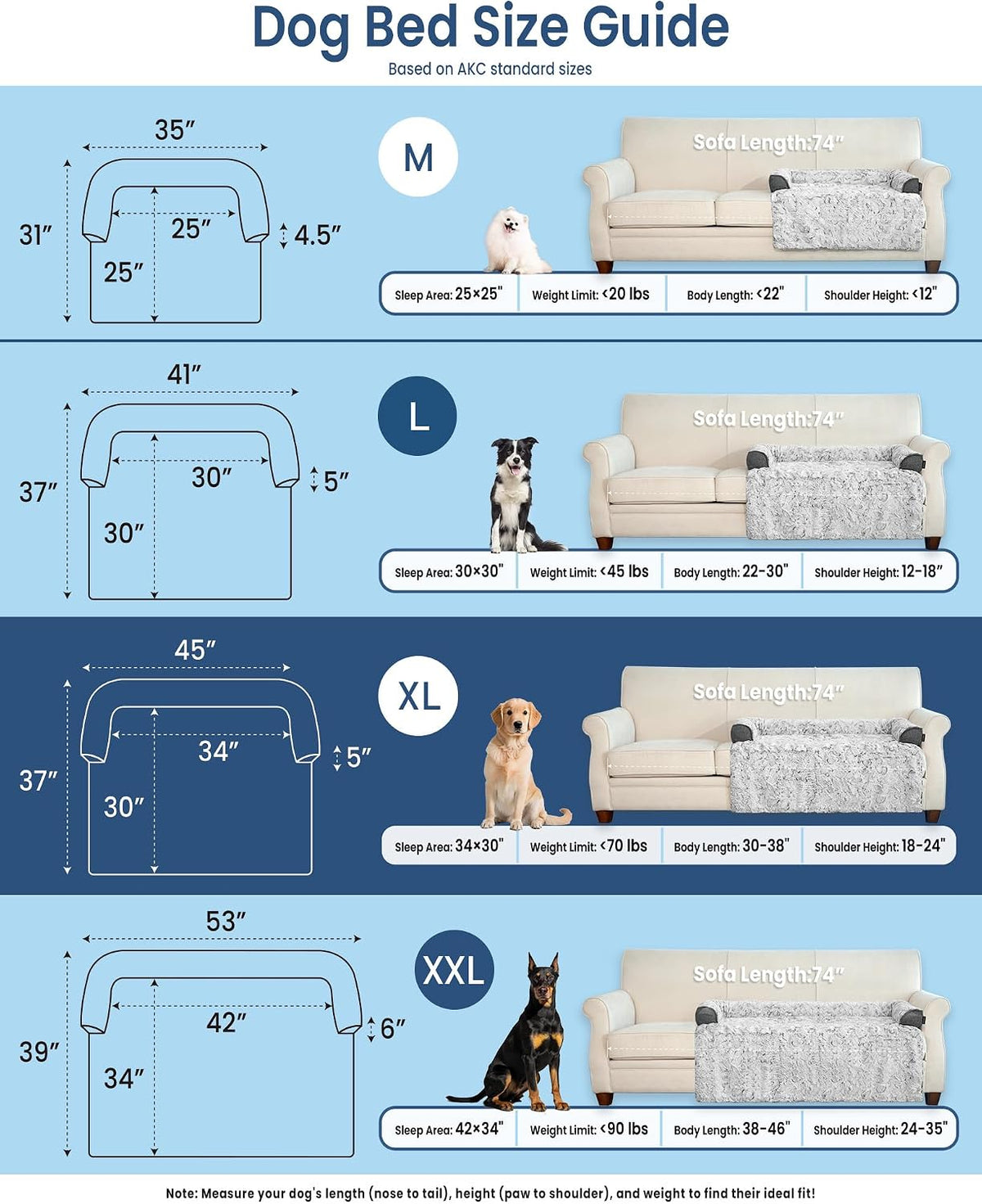 Calming Dog Bed for Couch with Cozy Raised Edge - Grey / 45"L x 37"W x 5"Th - image 3