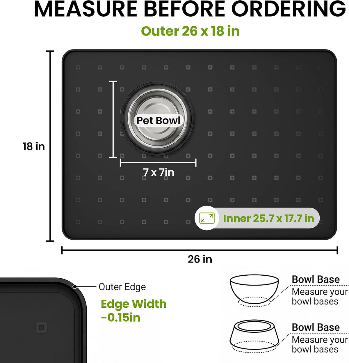 Silicone Pet Food Mat, Extra Large 34x22 Inch - Black / 26"L x 18"W - image 2