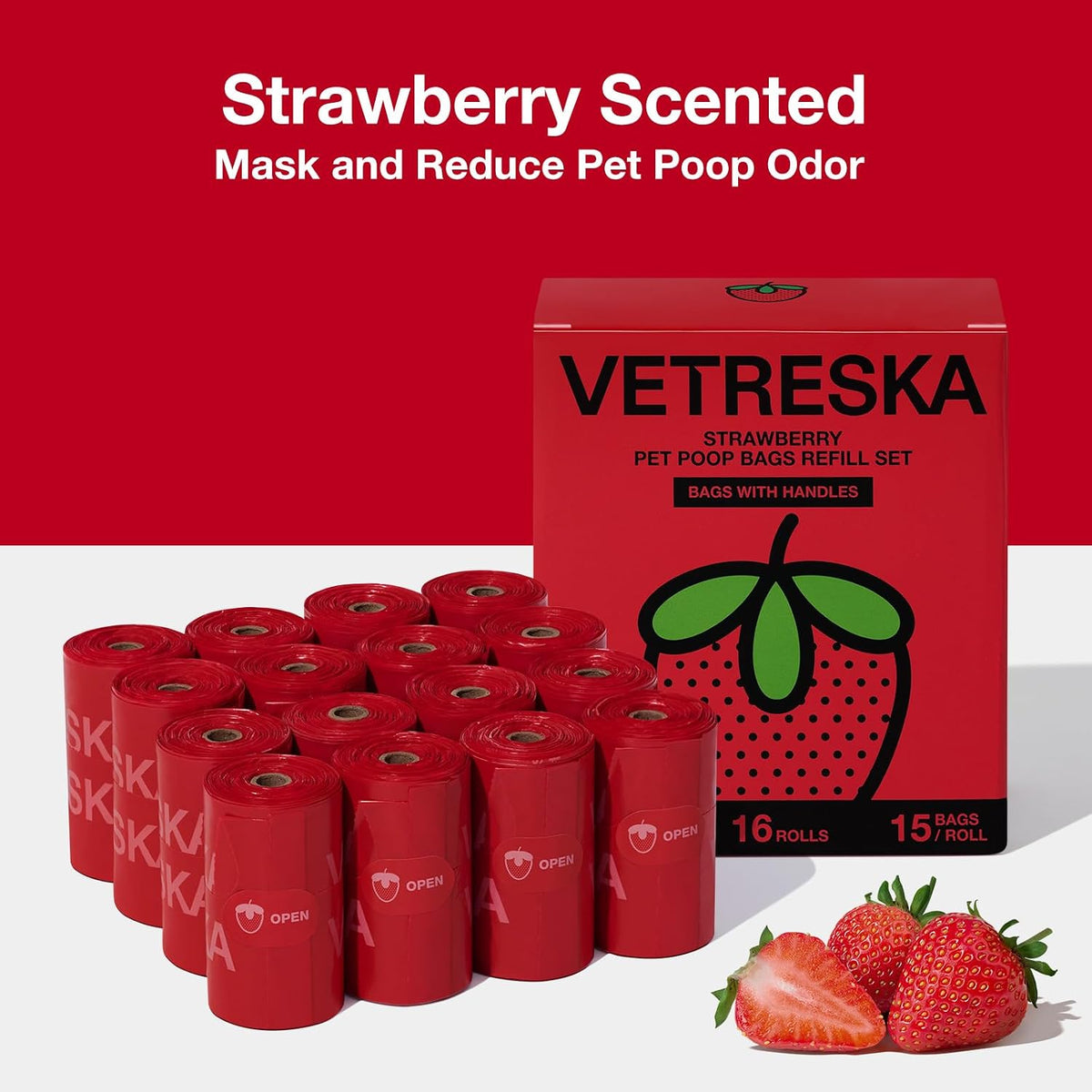 VETRESKA Dog Poop Bags with Handles 240 Count - Strawberry / 1 Count (Pack of 240) - image 4