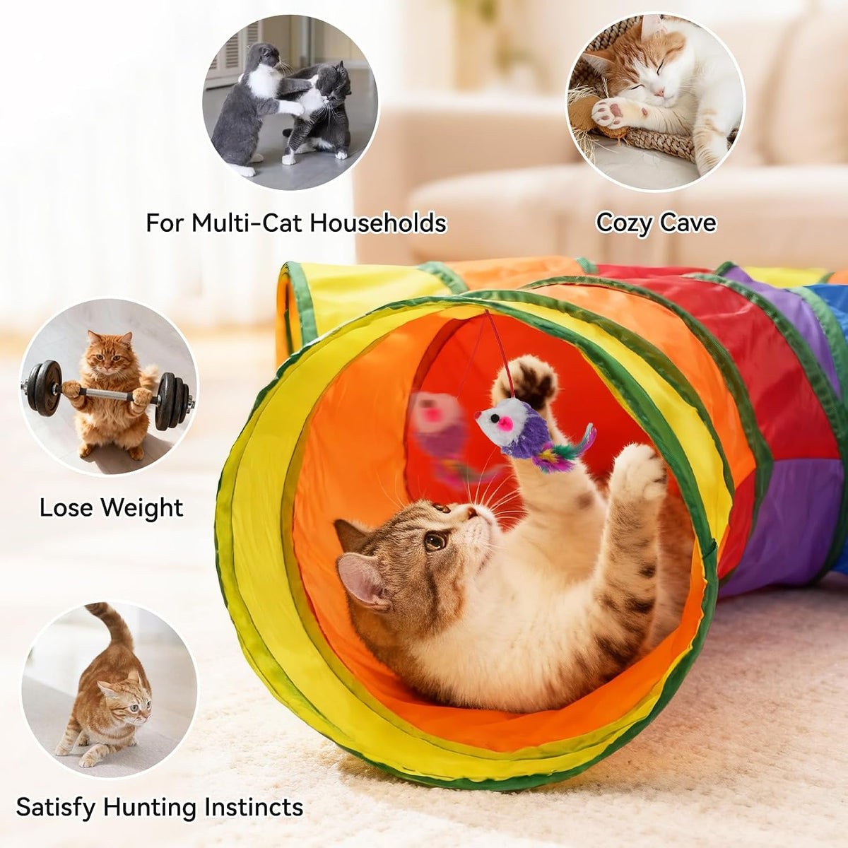 Joytale Cat Tunnel for Multiple Cats - Rainbow / 5-Way - image 3
