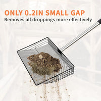 Large Chicken Poop Scooper, Metal Coop Scoop with 32" to 67" Adjustable Long Stainless Steel Handle, Chicken Poop Scooper for Sand with Heavy Duty Sifting Shovel for Chicken/ Horse/ Pet Coops (15 IN)