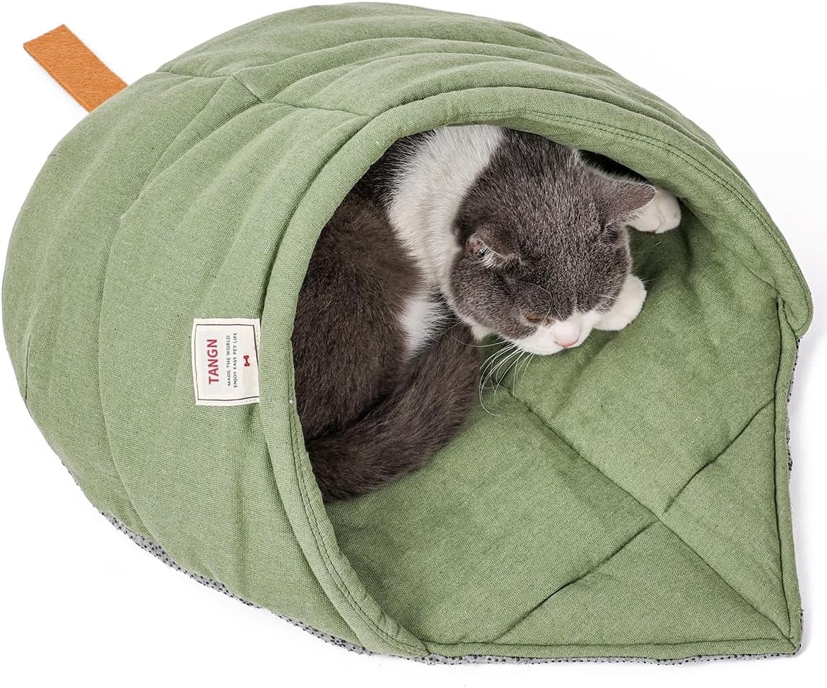 Cat Sleeping Bag Cave Bed with Non-Slip Bottom – Essentials for Cats - Green with Support / M