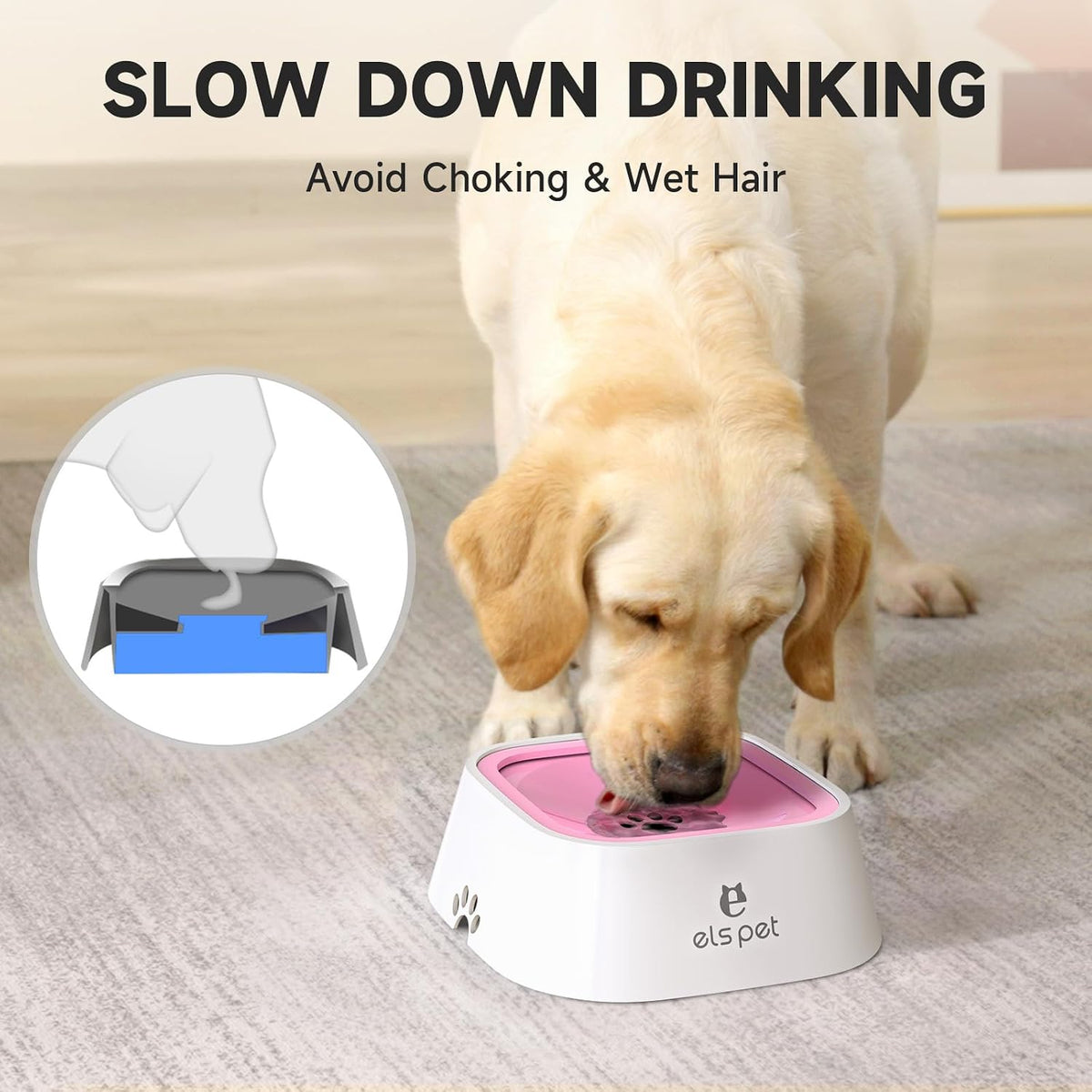 ELS PET No Spill Dog Cat Bowl 35oz 1L Anti Slip Travel Water - 1L / Pink - image 2