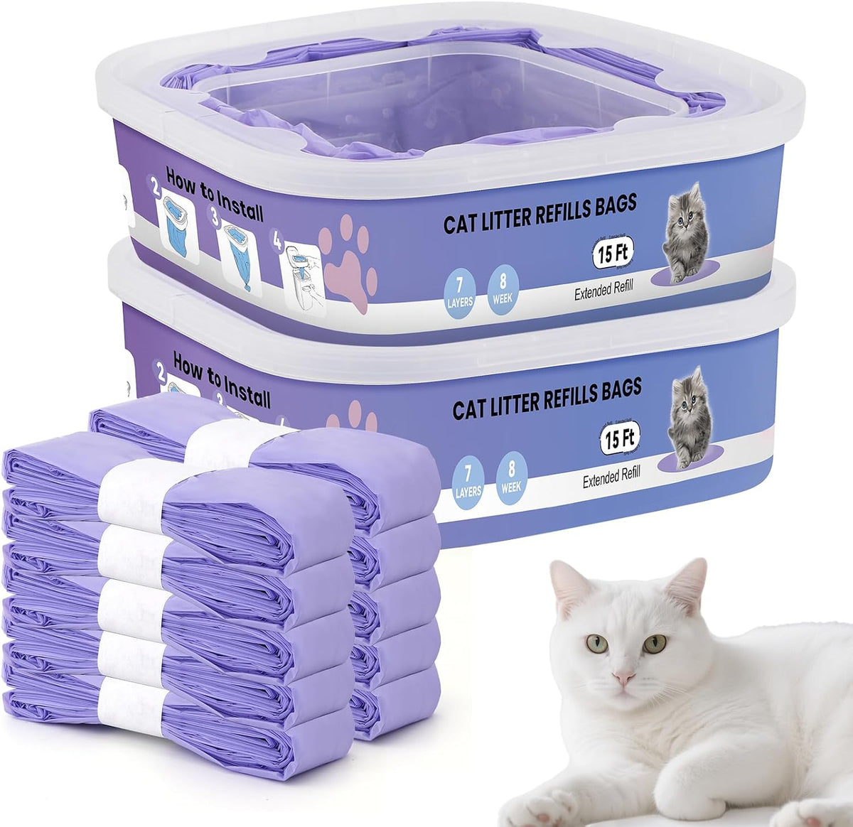 10 Pack Cat Litter Refill Bags Compatible with Your Litter Refill - Purple