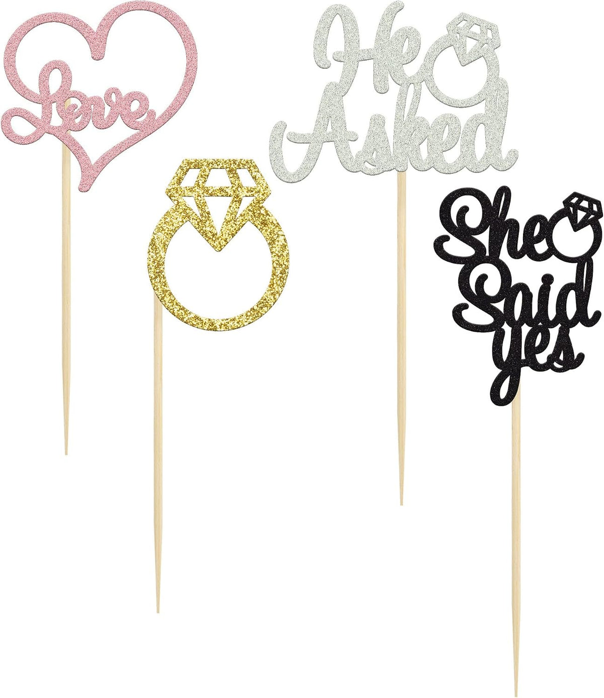 Gyufise He Asked She Said Yes Cupcake Toppers Gold Glitter Diamond - Multi - image 3