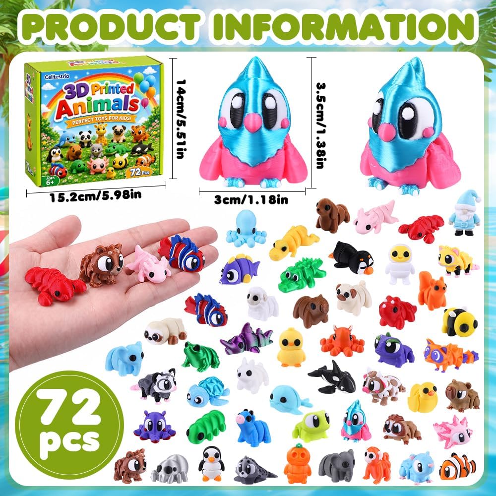 Celltestria 18PCS 3D Printed Skeleton Fidget Toys with Coffin Storage - 72Pcs 3D Animals - image 2