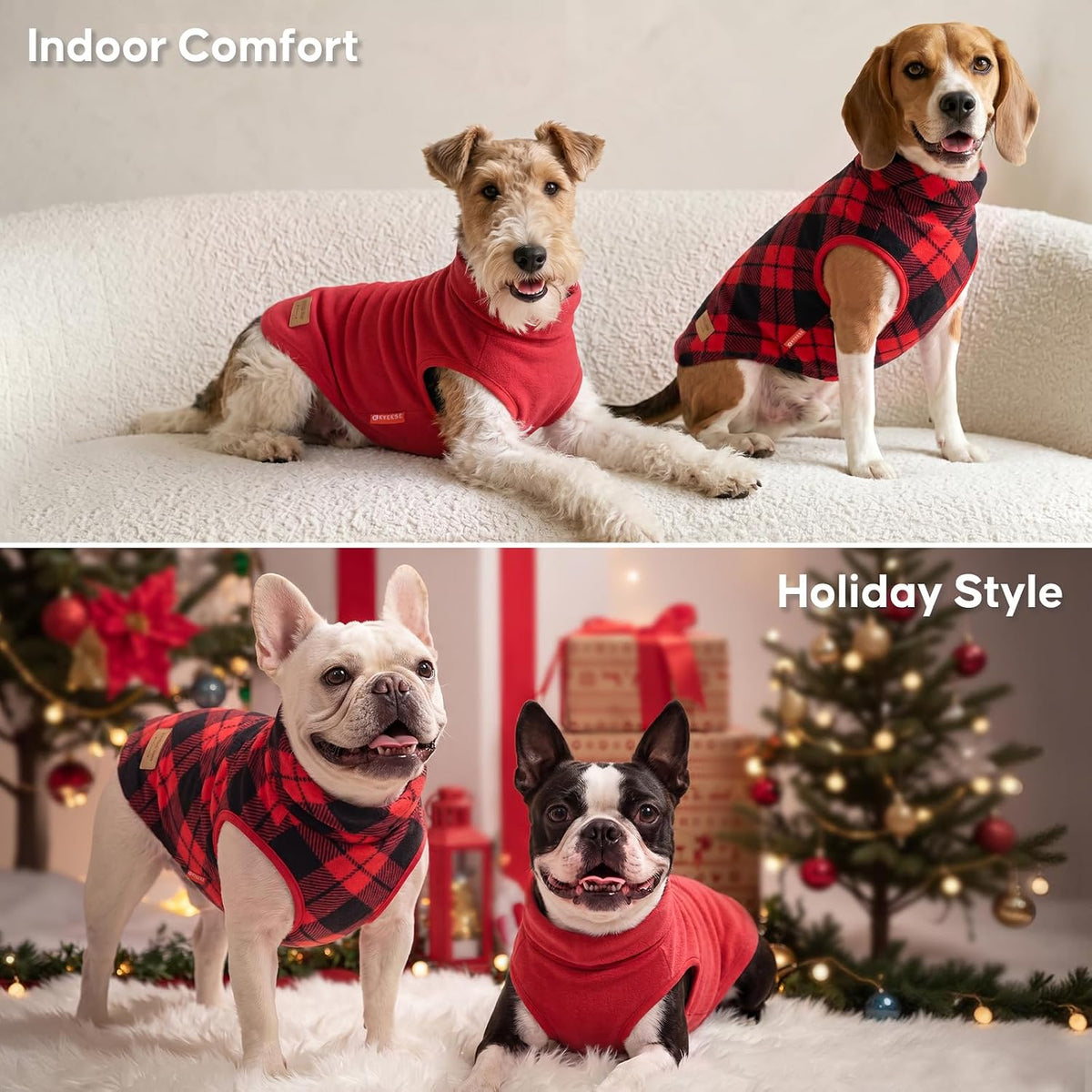 KYEESE 2Pack Dog Sweater for Small Dogs Soft Pet Coats Fleece - Red Plaid / XXX-Large (55-75lbs) - image 3