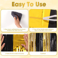 Voircoloria 2 Pack Gold Foil Fringe Backdrop Curtains - Black and Gold / 4 - image 4