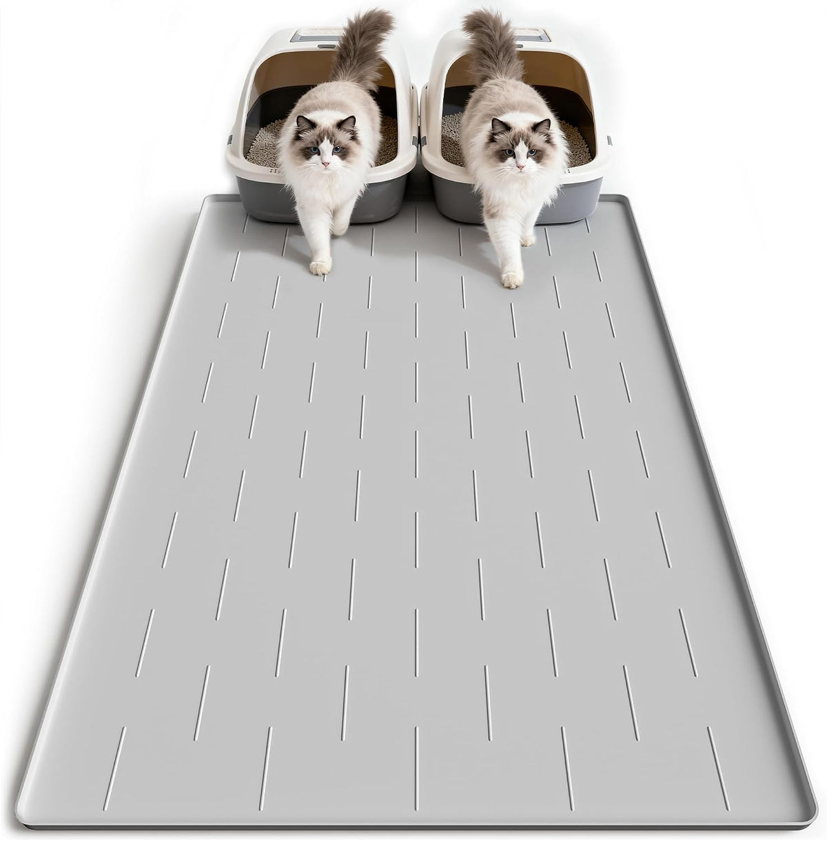Pieviev Extra Large Silicone Litter Box Mat, Easy to Clean - Light Gray / XL-40''x28''
