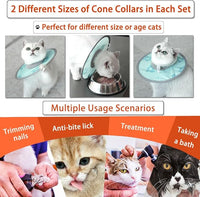 Cat Cone Collar 2pcs Adjustable Protective Collar for Pet Cat Recovery Collar Wound Healing (B-Blue Flower, M+L)