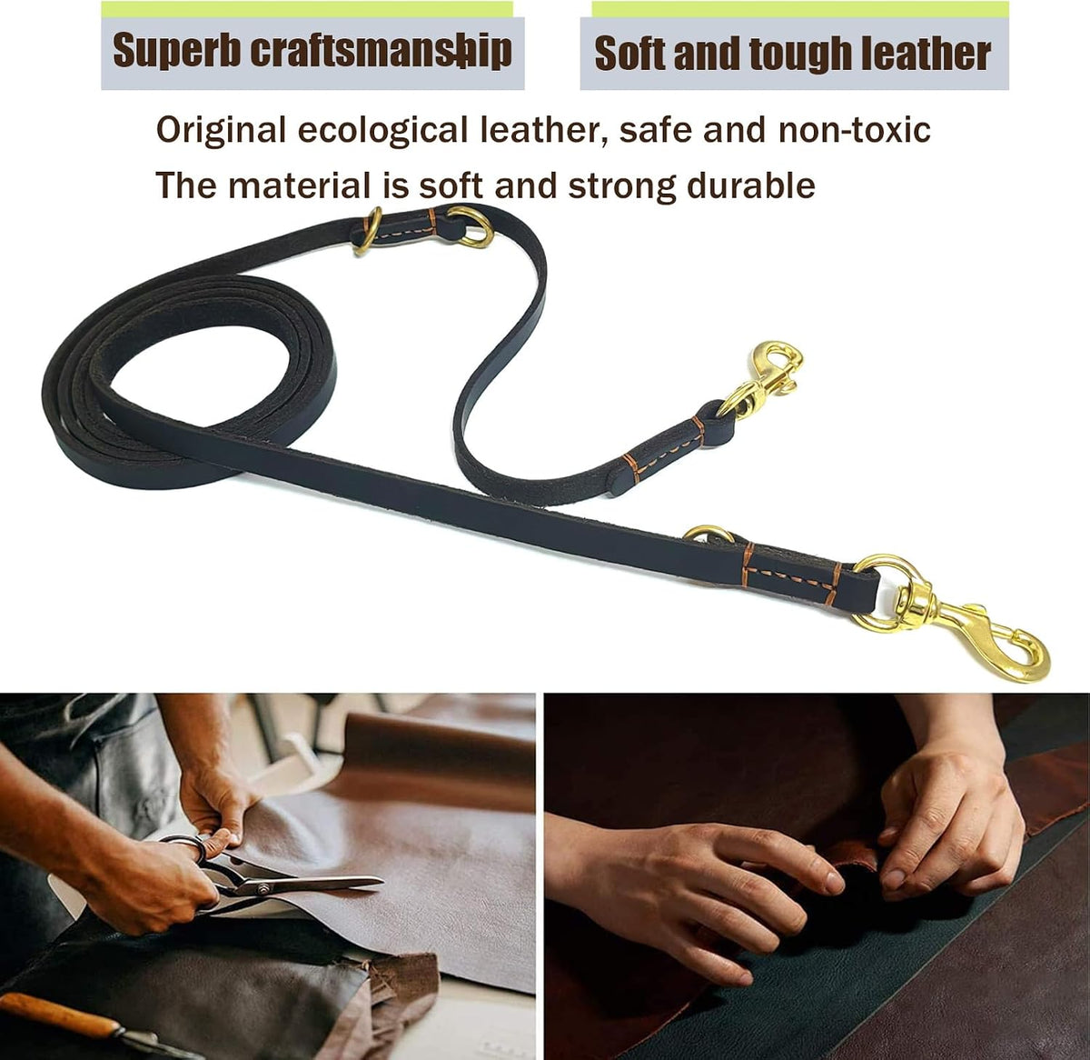 LWBMG Multi Function Leather Dog Leash 8ft Genuine Leather Leash - 8ft x 5/8inch / Black - image 4