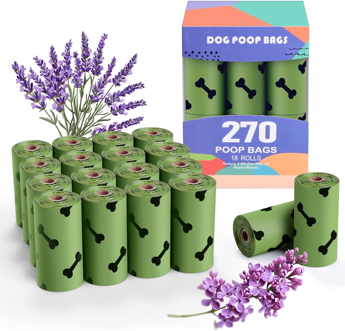 Green Dog Poo Bags Lavender scent, 270 Large Poop Bags - 270green