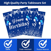 Tevxj navy blue and silver happy birthday tableware set with plates, napkins and forks for 24 - view 39