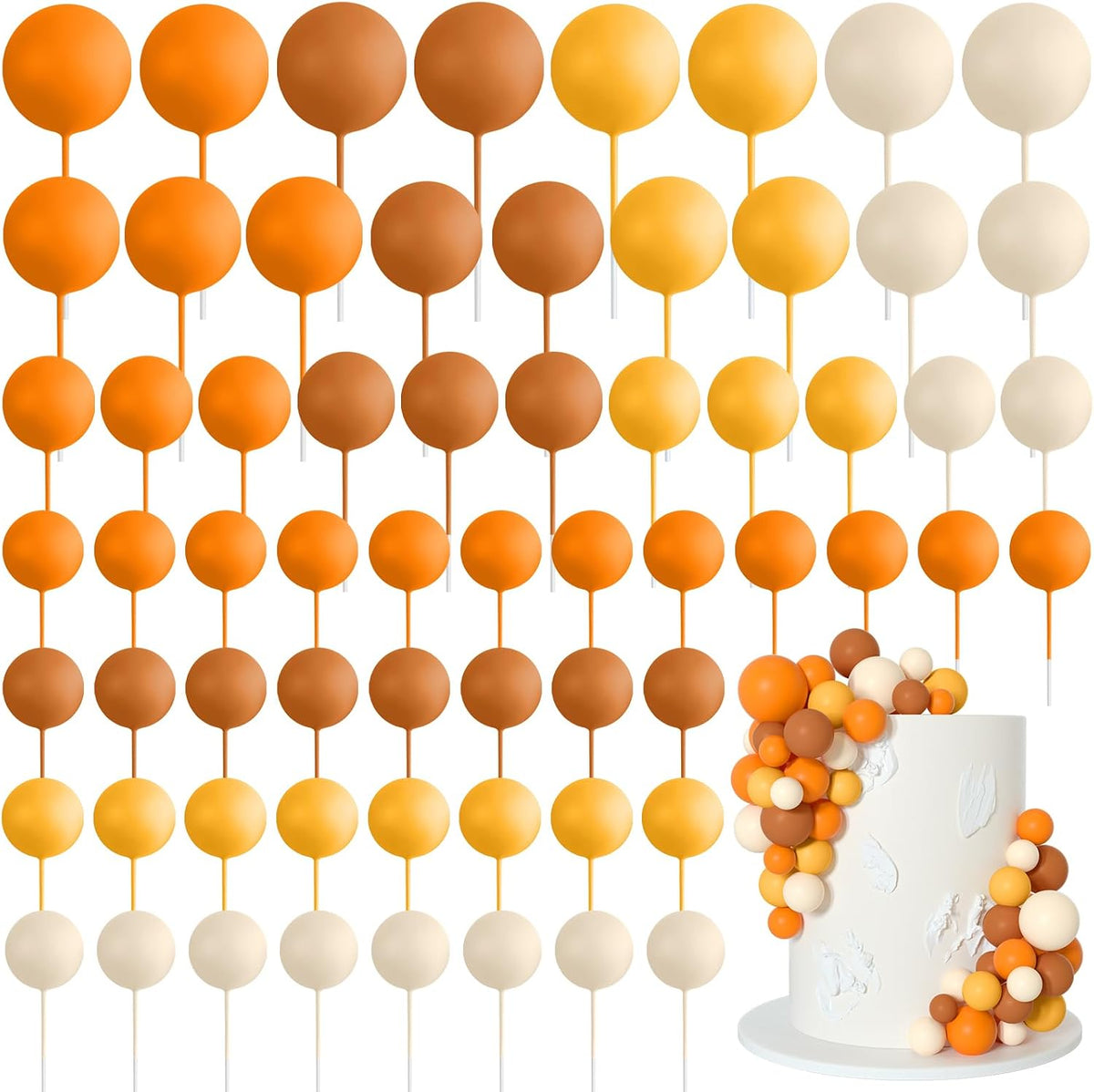 75 Pieces Cake Balls Topper Decorations Foam Cupcake Topper Mini - Orange Khaki Series