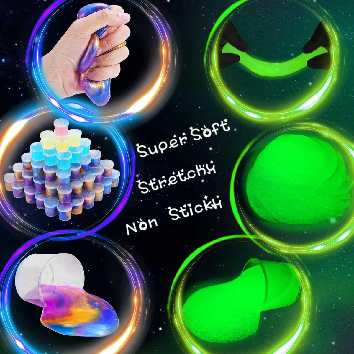 Galaxy Slime Party Favors 30 Pack, Stretchy, Non-Sticky - Blue,green,orange,pink,purple - image 3
