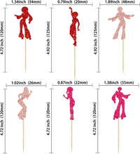 Gyufise 24Pcs Dance King Cupcake Toppers Glitter Jazz Dancers Happy - Red - image 2