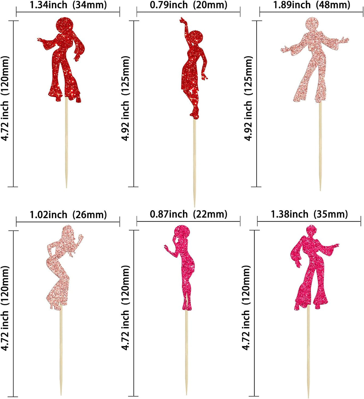 Gyufise 24Pcs Dance King Cupcake Toppers Glitter Jazz Dancers Happy - Red - image 2