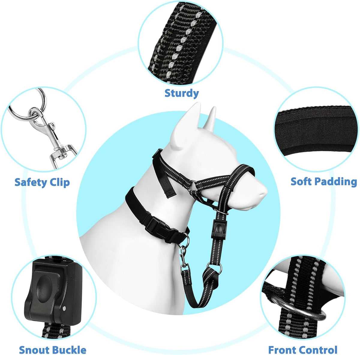 Soft Dog Head Collar, Patented Padded No Pull Training Head Halter – Essentials for Dogs - Black / M (Snout 8"-11") - image 2
