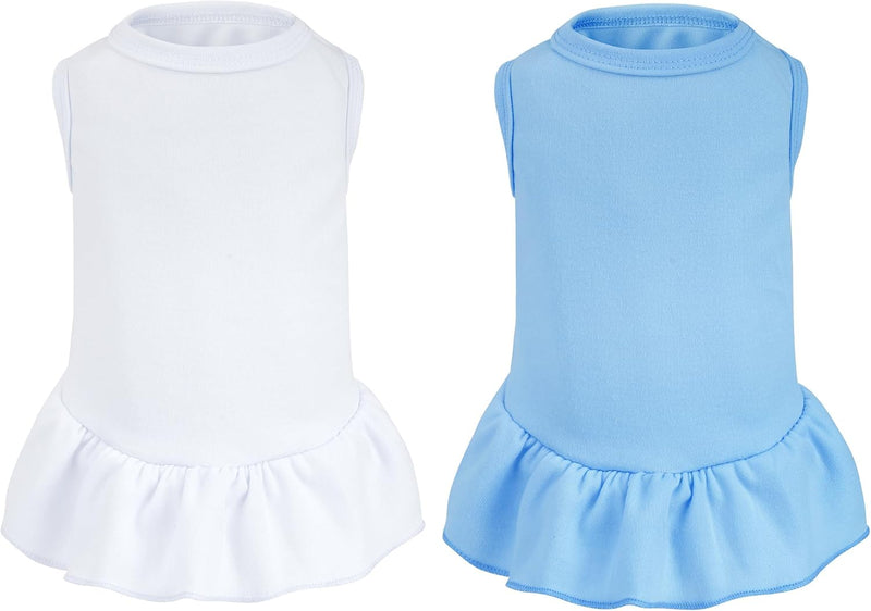 2 Pcs Dog Dresses Cat Skirt Solid Color Dog Clothes Summer Sleeveless - White,Blue / X-Small