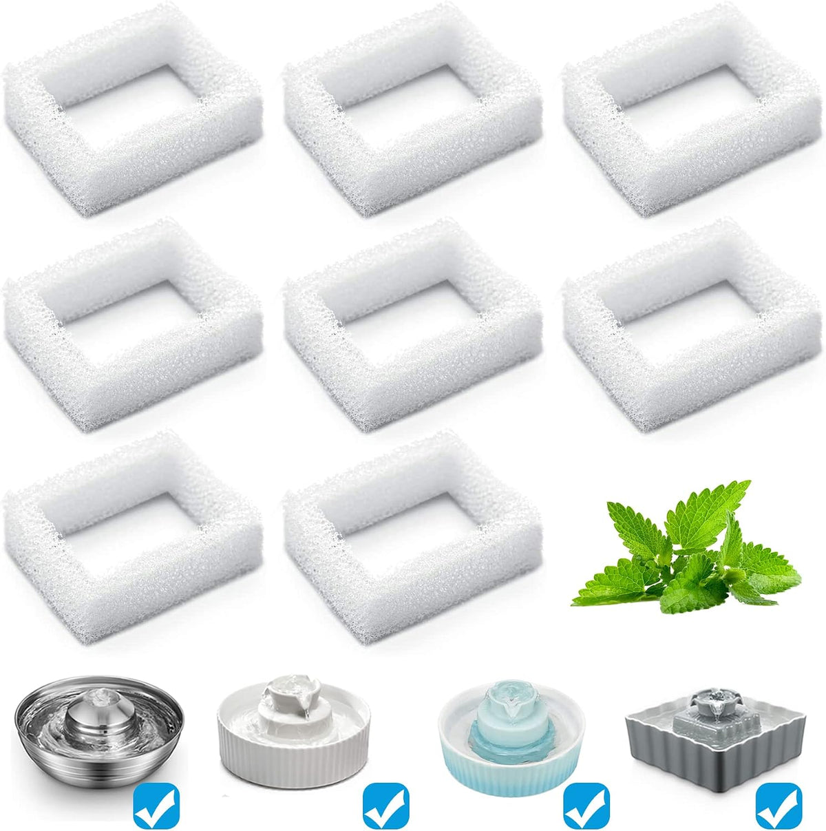 Cat Water Fountain Replacement Filter - 8 Sponges
