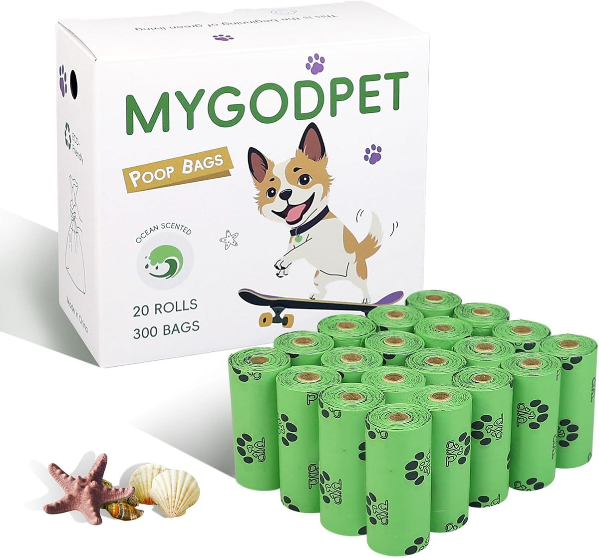 Dog Poop Bags Rolls with Dispenser 150 Count Biodegradable Bags - 1 Count (Pack of 300) / C-Green(Ocean)-300 Bags