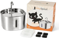 KittySpout 4L stainless steel cat water fountain with water level window