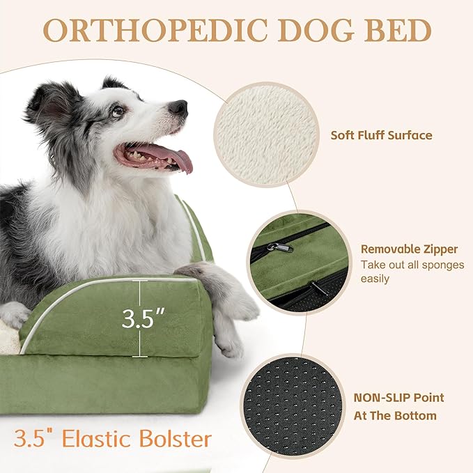 Comfort Expression Small Dog Beds Waterproof Cat Beds Orthopedic Foam Sofa Beds for Small Dogs Comfy Pet Bed with Washable Removable Cover & Non-Slip Bottom(XX-Small,Light Green)