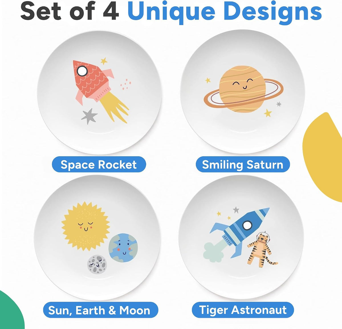 Tiny Expressions Construction Plates for Toddlers, 10" Set of 4 - Multicolor / Space Adventure - image 2