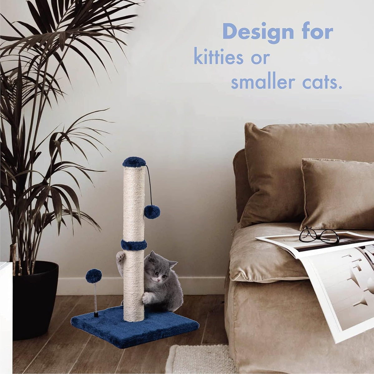 MECOOL 34” Tall Cat Scratching Post Premium Basics Kitten Scratcher - 22 inches for kitten / Navy - image 3