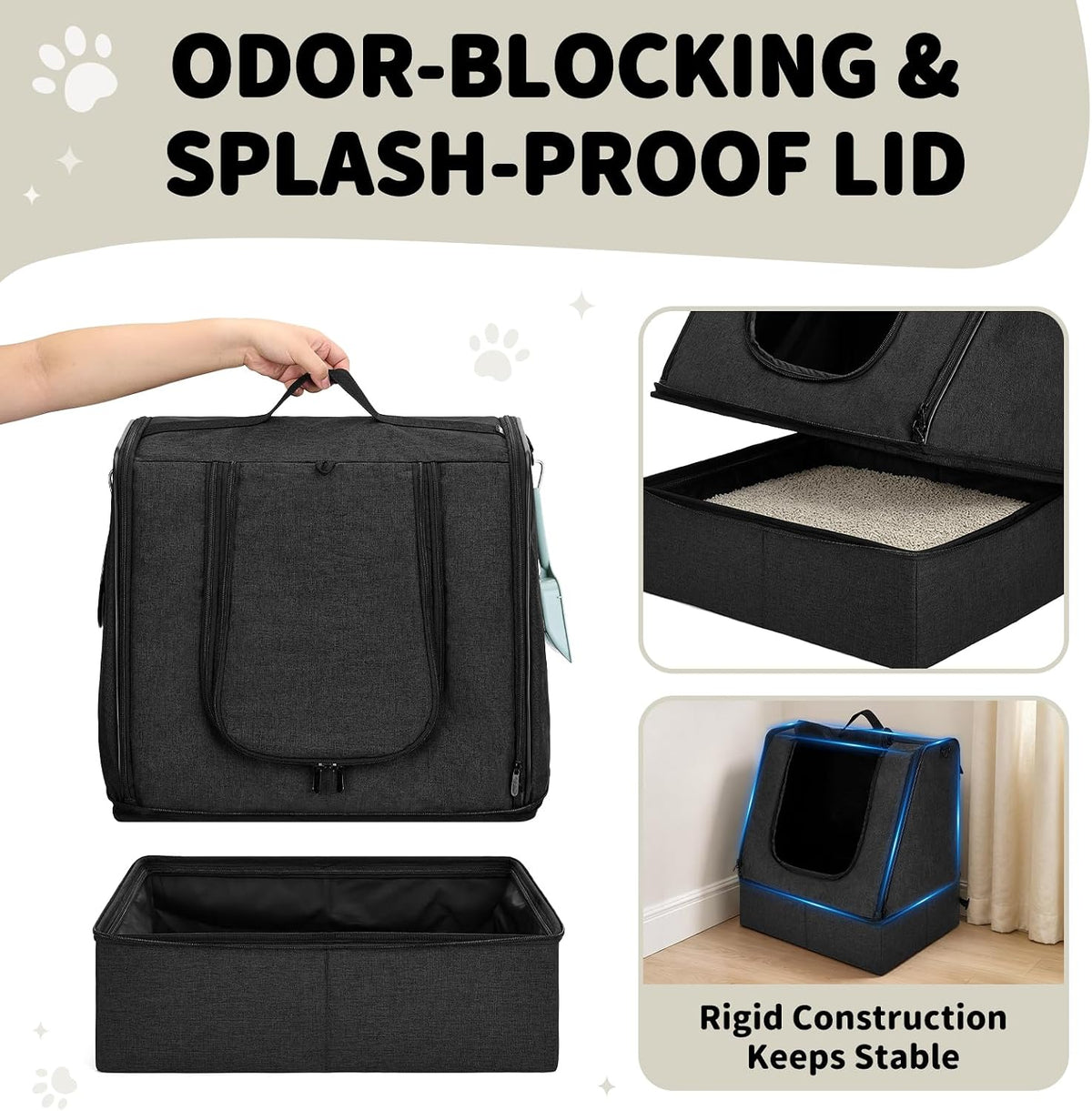 apollo walker Portable Cat Litter Box With Waterproof bag and Lid - Dark Black / Medium - image 3