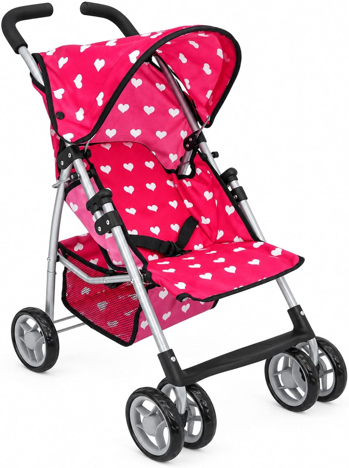 Baby Doll Stroller for Toddler Girls & Big Kids up to 8 Years Old - Pink Hearts