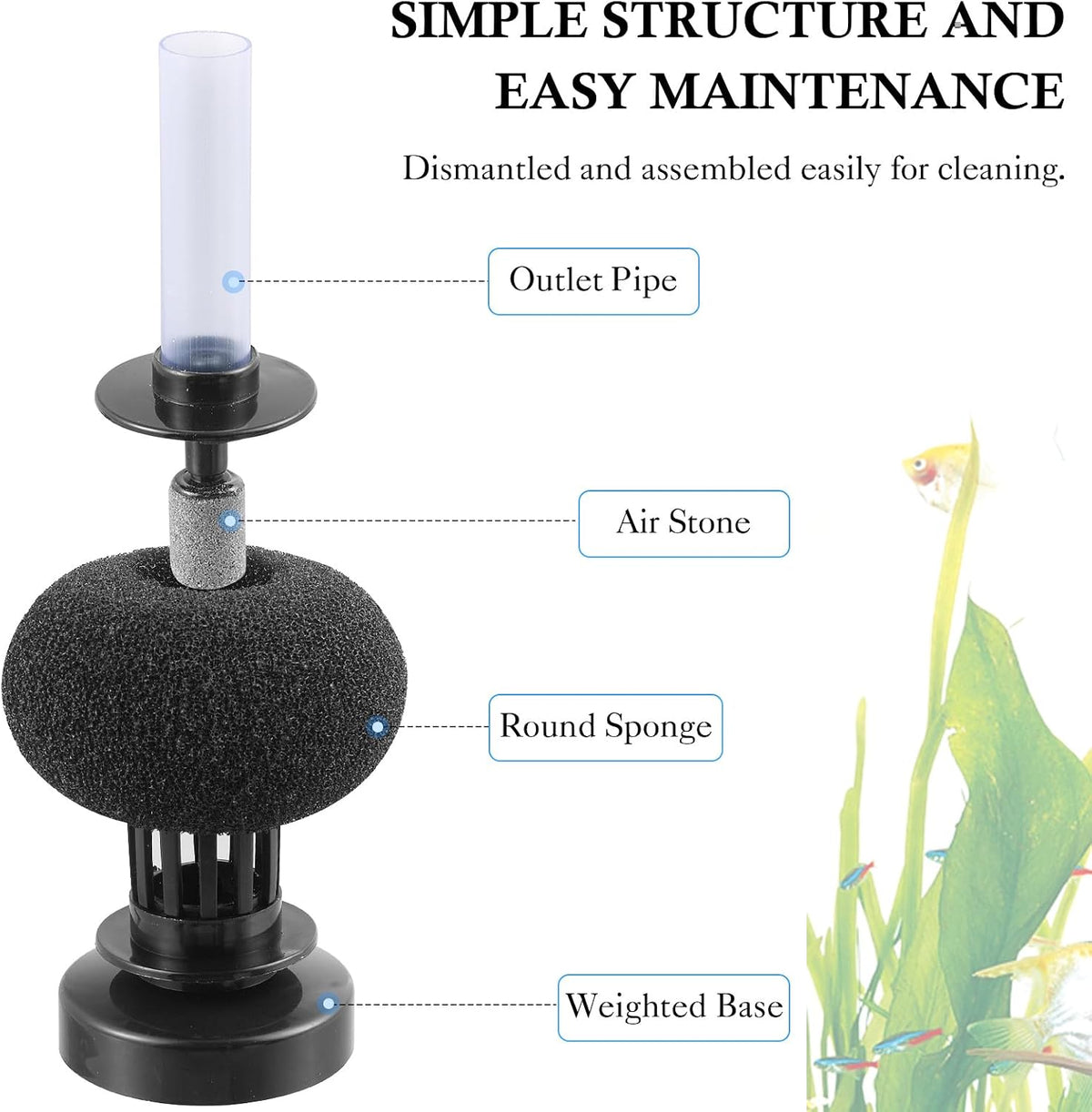 HITOP 2 Pack Aquarium Bio Sponge Filter: Diameter 2.5in Mini - Mini 2.5in-2pack - image 2