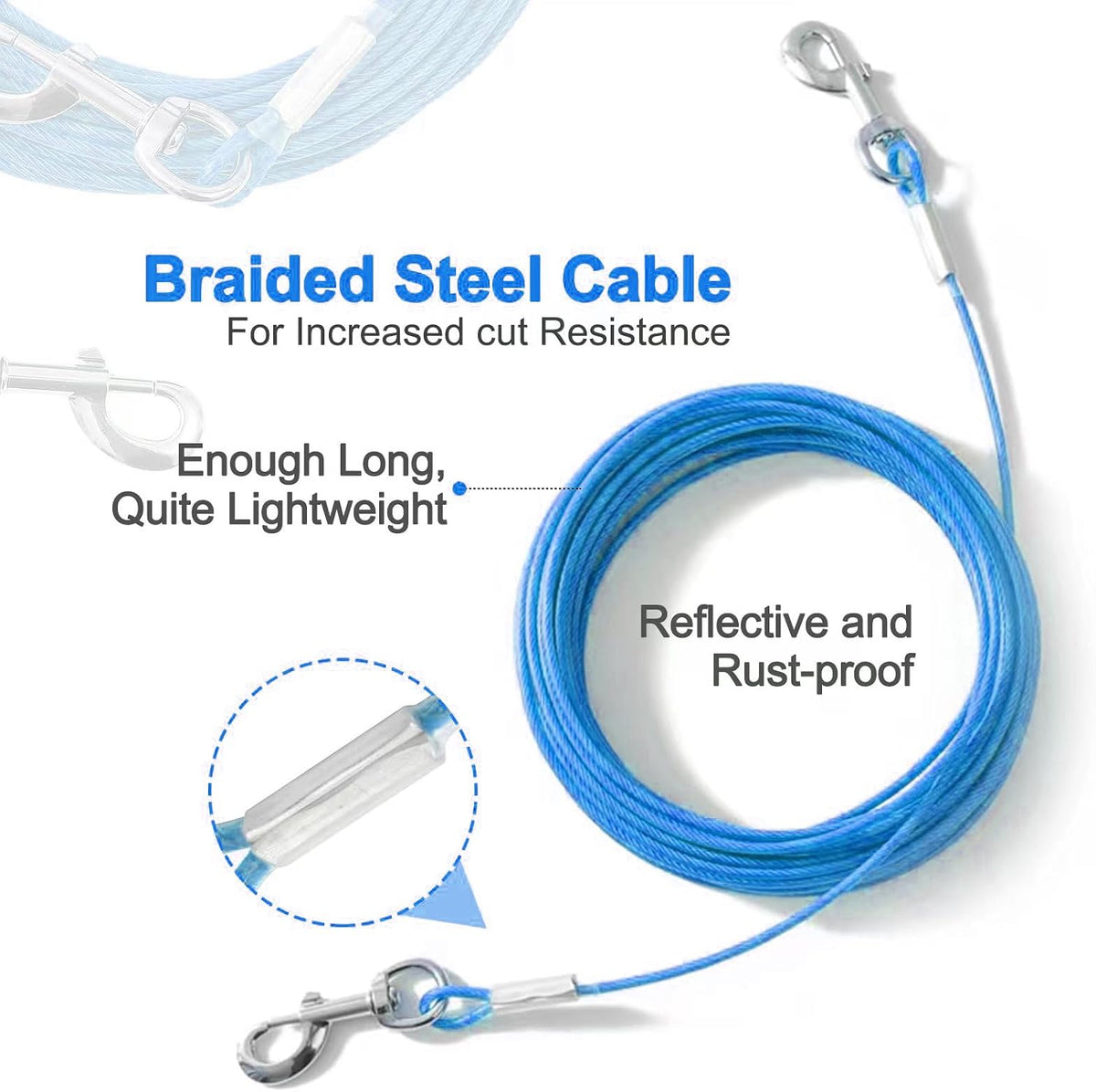 10/15/20/25FT Dog Tie Out Cable - Blue / 125Ibs 20ft - image 3
