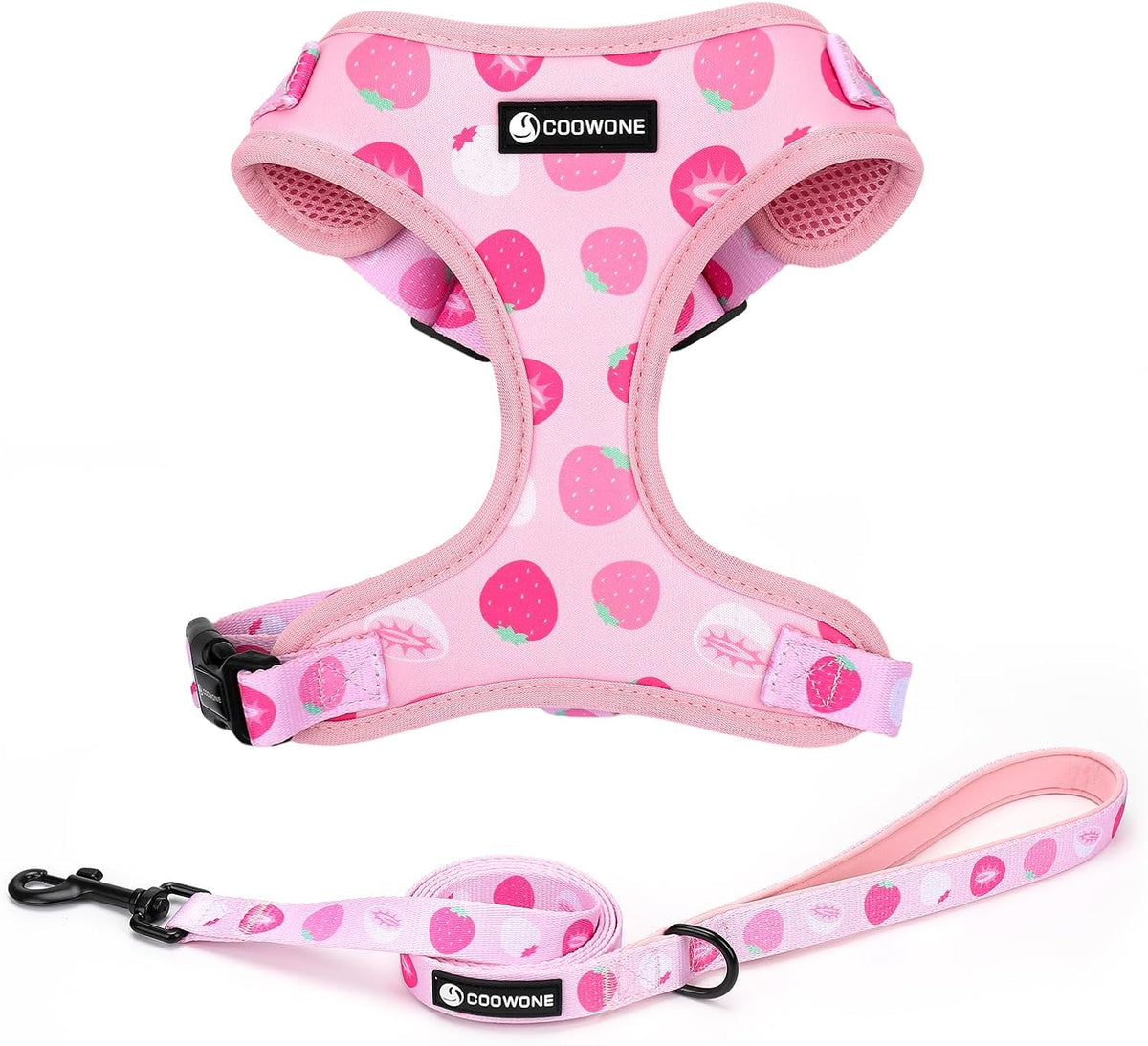 Dog Harness and Leash Set, Adjustable Dog Harness, Dog Leash - Strawberries / S(Chest 13 - 19", Neck 9.5 - 13.1")