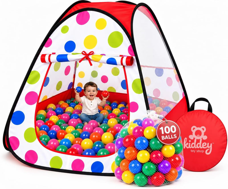 Kiddey kids play tent with 100 colorful balls, mesh windows and pop-up frame